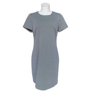 Calvin Klein Womens Black White Geometric Round Neck Short Sleeve Shift Dress 10